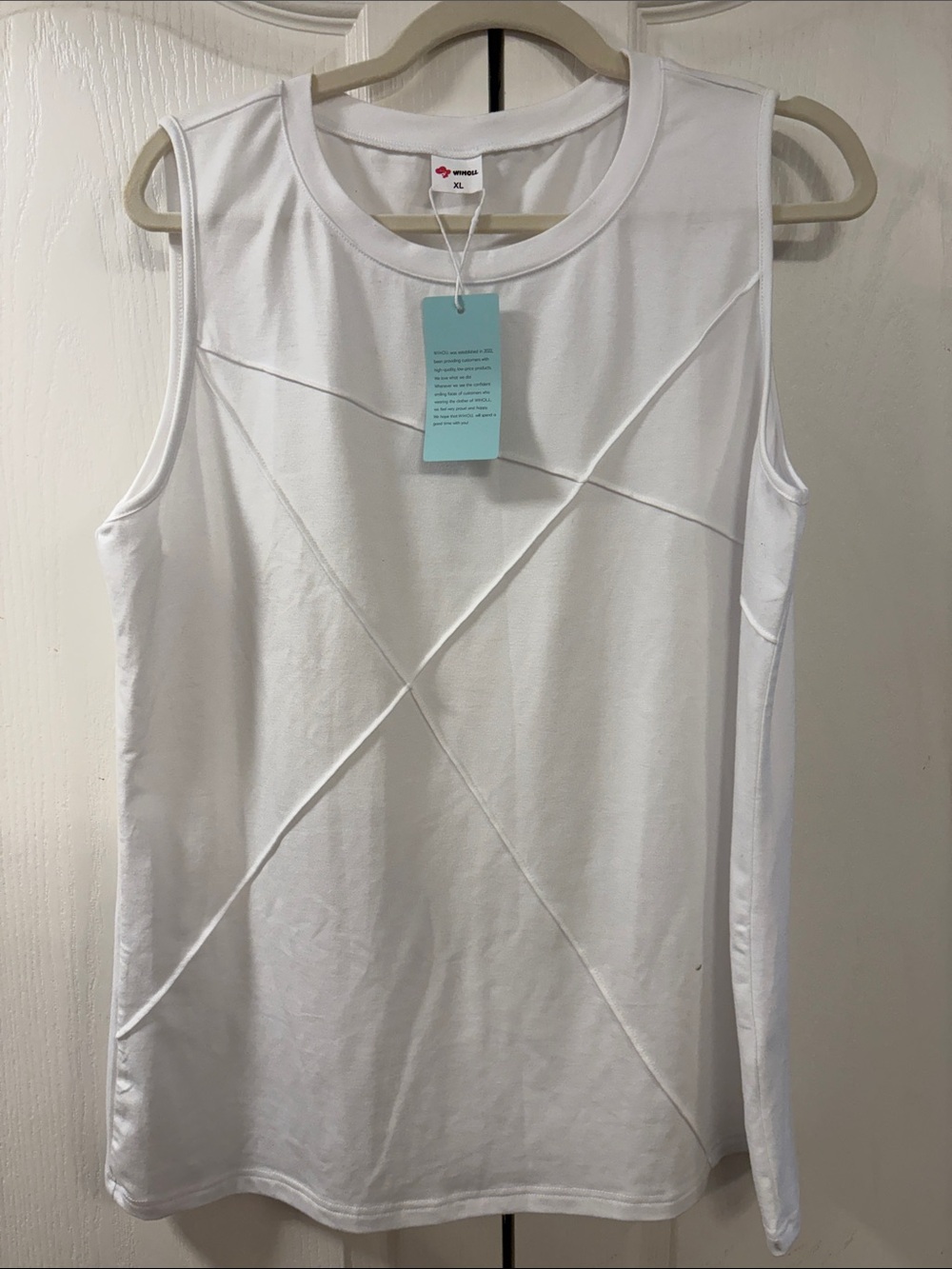 Women's White Sleeveless Cross-Seam Top